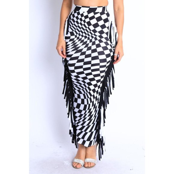 Women's Checkered Elastic High Waist Stretch Bodycon Maxi Pencil Skirt S,M,L - Picture 12 of 12